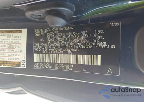 2008 Lexus Gx 470 z USA, uszkodzony, nr VIN JTJBT20X180166349